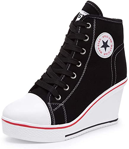 Amazon.com | Hurriman Women's Wedge Sneakers High Heel Canvas .