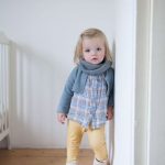 cute outfit for a toddler - plaid shirt, cropped cardigan, yellow .