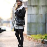stylista, blogger, skirt, wedge sneakers, shearling jacket .