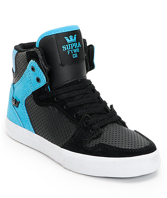 Supra Kids Vaider Black & Turquoise Perforated High Top Shoes | Zumi