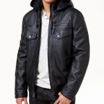 INC International Concepts INC Men's Faux Leather Hooded Bomber .