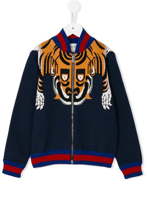 Shop Gucci Kids tiger knit jacket . | Designer bomber jacket, Kids .