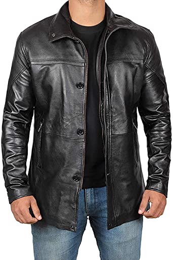 Mens Leather Jacket - Black Real Lambskin Leather Jackets for Mens .