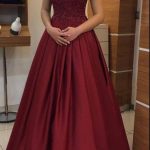 Burgundy Off Shoulder Satin Prom Gowns, Junior Prom Dress 2018 .