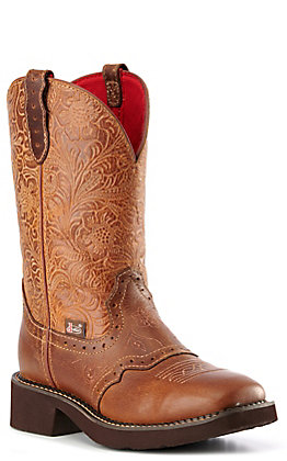 Justin Gypsy Women's Tan Floral Embossed Square Toe Boots | Cavender