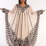 Off white Embroidered Georgette Islamic Kaftans With Zari Work .
