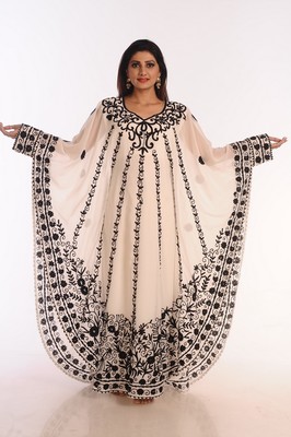 Off white Embroidered Georgette Islamic Kaftans With Zari Work .