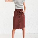 Trend-Setter Brick Red Knee-Length Skirt | Red Button-Up Skir