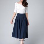 High waist skirt midi skirt knee length skirt dark blue | Et