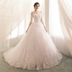 2019 Princess Long Sleeve Lace Wedding Dresses Boat Neck Ball Gown .