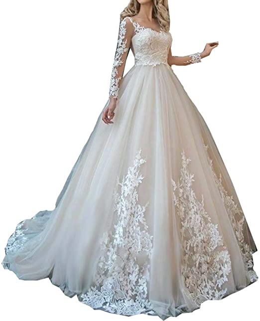Thrsaeyi Women's Lace Wedding Gowns Bridal Dresses Long Sleeve .