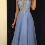 A-line backless Prom Dress,light sky blue lace Prom Dress .