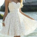 Custom Made A Line Strapless Lace Prom Dresses, Short Formal .