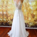 White Chiffon Tulle Appliques Lace Sweep Train Sexy Open Back Prom .