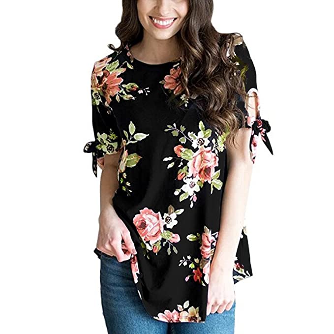 Amazon.com: Uscharm Women Short Sleeve Ladies Tops Floral Print .