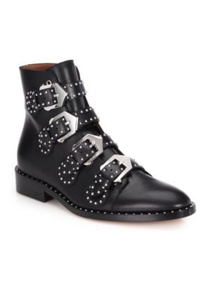 Givenchy - Elegant Studded Buckle Leather Ankle Boots - saks.c