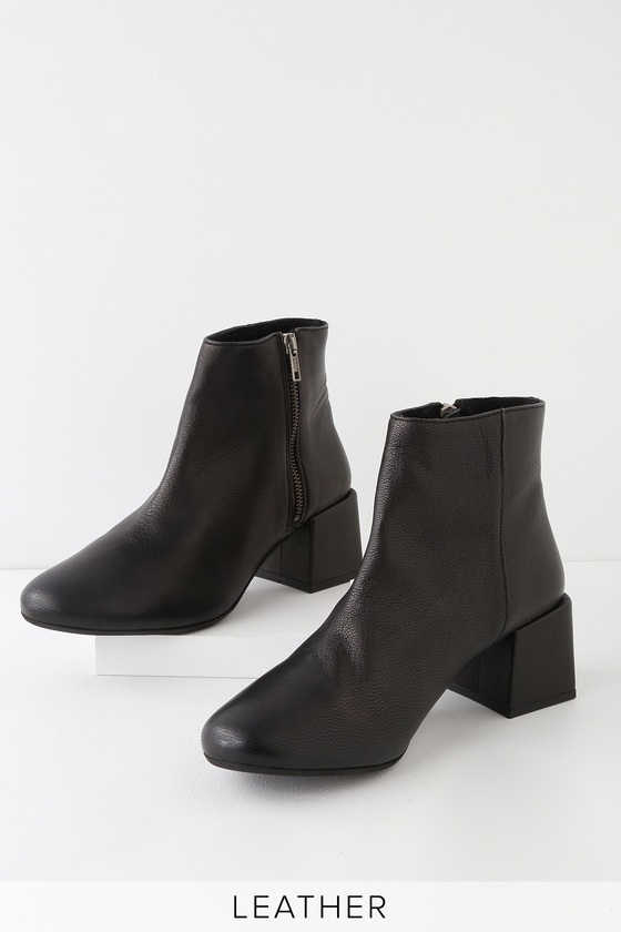 Rebels Jenna - Black Leather Ankle Boots - Block Heel Ankle Boo