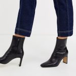& Other Stories leather almond toe high heel ankle boots in black .