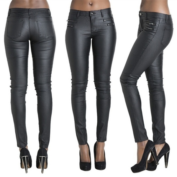 Sexy Black Leather Pants for Women Pencil Pants Trousers Leather .