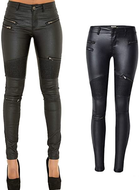PU Leather Denim Pants for Women Sexy Tight Stretchy Rider .