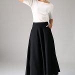 Black skirt wool skirt long skirt womens skirts winter | Et