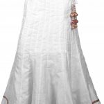 Embellished Border Bhagalpuri Silk Long Skirt in White : BJG1