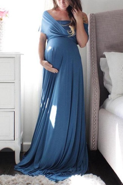 One Shoulder Formal Maternity Dress for Baby Shower .