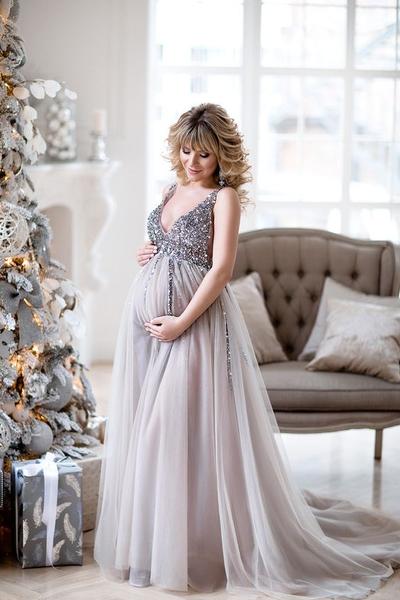 Sequin Maternity Dresses Baby Shower Gowns with Tulle Skirt .