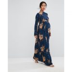 ASOS Maternity Maxi Dress with Long Sleeve in Chinoiserie Print .