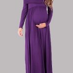 Purple Off Shoulder Backless Draped Long Sleeve Maternity .