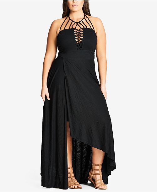 City Chic Trendy Plus Size Strappy Halter Maxi Dress & Reviews .