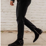 Handmade Mens Black Suede Ankle Boots, Men Punk Rock Style Zipper .