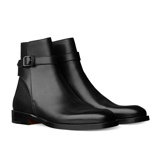 Hermes men's ankle boot in calfskin with leather buckle and .
