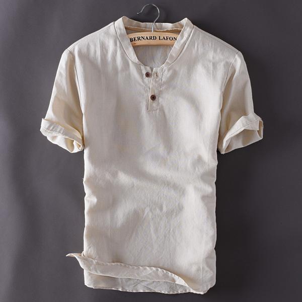 Mens Linen Shirts Short Sleeve Breathable 3 colors – appolowe