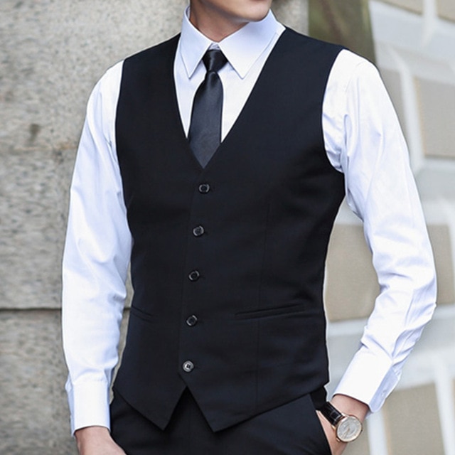 Slim Suits Vests Mens Waistcoats Fitted Colete Sleeveless Jacket .