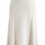 Diamond Shape A-Line Ribbed Knit Midi Skirt in Cream - Retro .