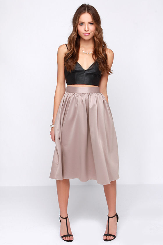 Pretty Midi Skirt - Taupe Skirt - High Waisted Skirt - $75.