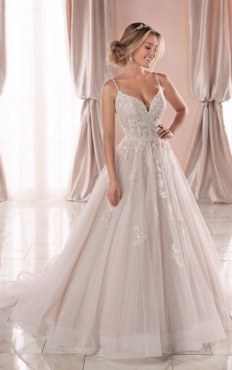 Spaghetti Strap V-neckline Ball Gown Wedding Dress With Beading .