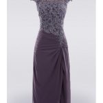 Purple Knee Length Lace Mother Of The Bride Dress With Sleeves .