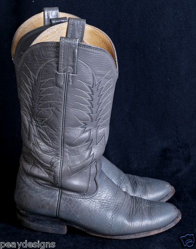 Vtg Nocona Elephant Skin Gray Leather Mens Cowboy Western Boots Sz .