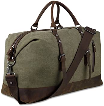 Amazon.com | Canvas Overnight Bag Travel Duffel Genuine Leather .