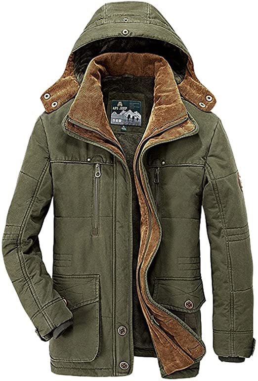 Wintie Men's Casual Fleece Lined Military Parka Jackets Hooded .