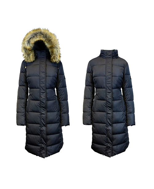 Spire By Galaxy Long Heavyweight Bubble Parka Jacket with Faux .