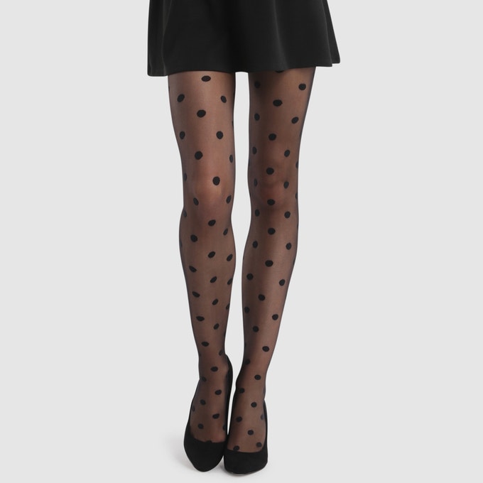 Style big dots patterned tights black Dim | La Redou