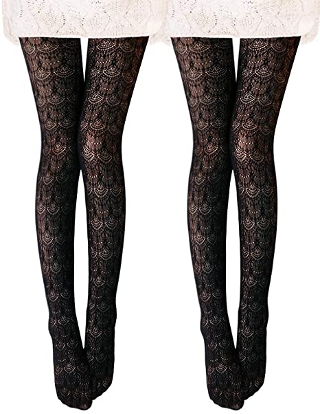VERO MONTE 2 Pairs Women's Hollow Out Knitted Patterned Tights .