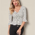 Ruched Peplum Top in White & Black | VEN