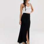 ASOS DESIGN Petite maxi skirt with button front and split detail .