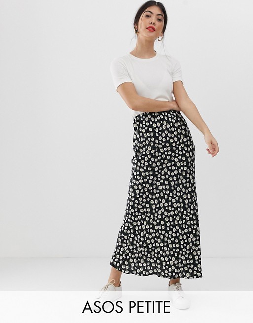 ASOS DESIGN Petite daisy print bias cut maxi skirt | AS