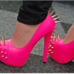 Hot pink high heels with gold spikes (With images) | Pink high .