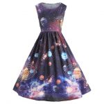 Women Vintage Printing Starry Sky Planet Space Dress erotic plus .
